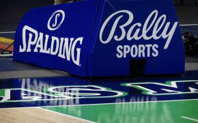 Bally Sports and Spalding logos on bottom of basketball net