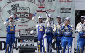 NASCAR Cup Series driver Chase Elliott celebrating a win