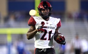 San Diego State Aztecs running back Chance Bell warms up before the game
