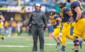 West Virginia Mountaineers head coach Neal Brown along the sidelines