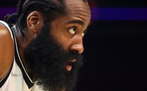 James Harden close up during stoppage