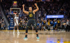 Stephen Curry celebrates after a bucket