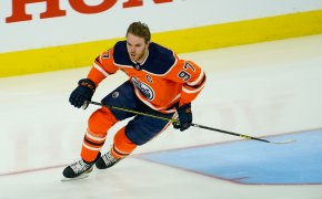 Connor McDavid competes in the NHL skills competition fastest skater event