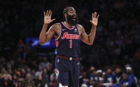 James Harden two hands up
