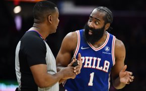 James Harden talking to referee