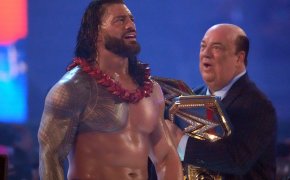 Roman Reigns celebrates victory at WWE WrestleMania