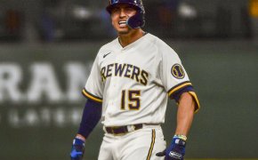 Milwaukee Brewers center fielder Tyrone Taylor celebrating a double