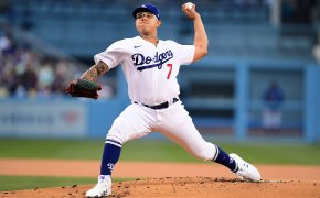 Los Angeles Dodgers starting pitcher Julio Urias throwing a pitch
