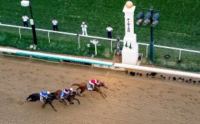 Rich Strike, with Sonny Leon aboard, crosses the finish line ahead of Epicenter and Zandon