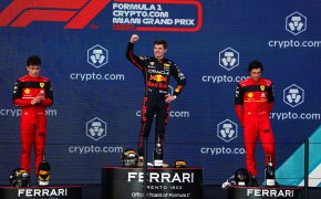 Red Bull driver Max Verstappen on the top of the podium at the Miami GP