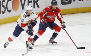 Florida Panthers right wing Claude Giroux protecting the puck