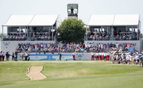 view of the 17th tee box during the 2022 AT&T Byron Nelson golf tournament