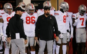 Ohio State Buckeyes head coach Ryan Day prepares to lead his team on the field