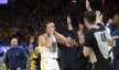 Golden State Warriors guard Stephen Curry celebrating during a win over the Dallas Mavericks