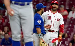 Cincinnati Reds first baseman Joey Votto yelling at an opponent