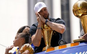 Stephen Curry during the Warriors championship parade.
