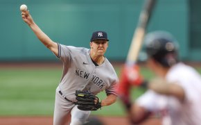 New York Yankees starting pitcher Jameson Taillon delivering to home plate