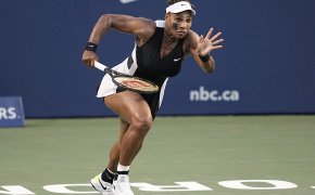 Serena Williams running after a ball