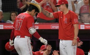 os Angeles Angels designated hitter Shohei Ohtani wearing the home run cowboy hat