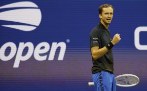 Daniil Medvedev reacting to a point at the US Open.