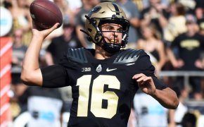 Purdue Boilermakers quarterback Aidan O'Connell throws a pass