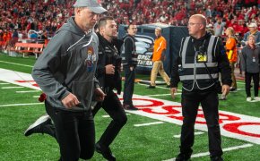 Nebraska Cornhuskers head coach Scott Frost runs off the field after being defeated by the Georgia Southern Eagles