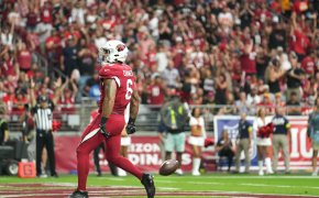 Arizona Cardinals running back James Conner looks up to the crowd