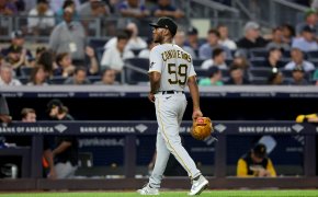 Pittsburgh Pirates starting pitcher Roansy Contreras walks off the mound