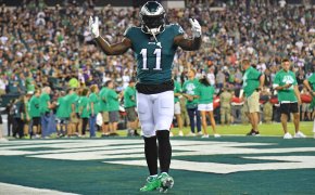 Philadelphia Eagles wide receiver A.J. Brown in the end zone
