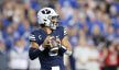 BYU Cougars quarterback Jaren Hall drops back to pass the ball