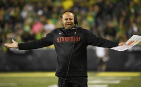 Stanford Cardinal head coach David Shaw reacts after a play