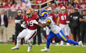 San Francisco 49ers wide receiver Deebo Samuel is tackled