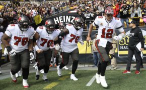 Tampa Bay Buccaneers run out onto the field