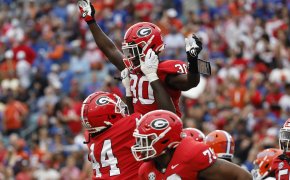 Georgia Bulldogs running back Daijun Edwards celebrates a TD versus Florida