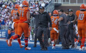Boise State Broncos head coach Andy Avalos celebrates
