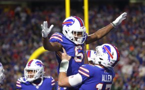 Bills players celebrate after a TD