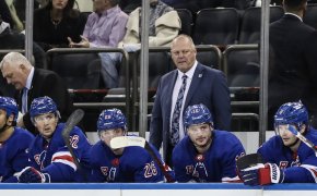 New York Rangers head coach Gerard Gallant watches the action