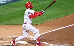 Phillies star Bryce Harper hits a HR in the World Series