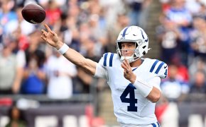 Indianapolis Colts quarterback Sam Ehlinger throws the ball