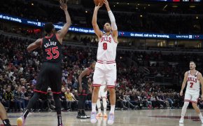 Chicago Bulls center Nikola Vucevic shooting a jumper