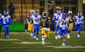 Wyoming Cowboys running back Titus Swen runs for a touchdown
