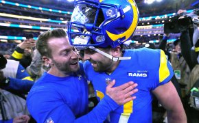 Los Angeles Rams coach Sean McVay (left) and quarterback Baker Mayfield