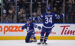 Mitch Marner, Auston Matthews celebrate; Toronto Maple Leafs