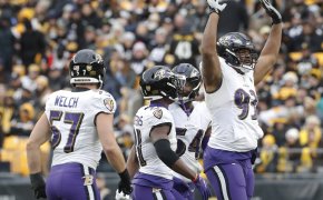 Ravens defense celebrates a stop