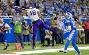 Minnesota Vikings wide receiver Justin Jefferson tries to make catch