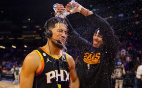 Devin Booker showered during a post-game interview