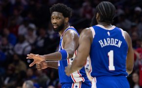 James Harden and Joel Embiid high five