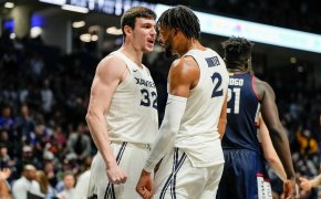 Xavier Musketeers Zach Freemantle and Jerome Hunter celebrate a basket