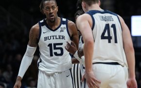 Butler players celebrate a bucket