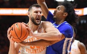 Tennessee forward Uros Plavsic drives to the hoop
